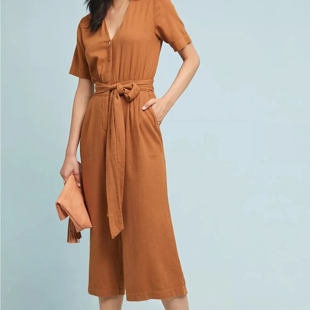 anthropologie trovata birds of paradise bella cropped wide leg jumpsuit - Picture 1 of 9